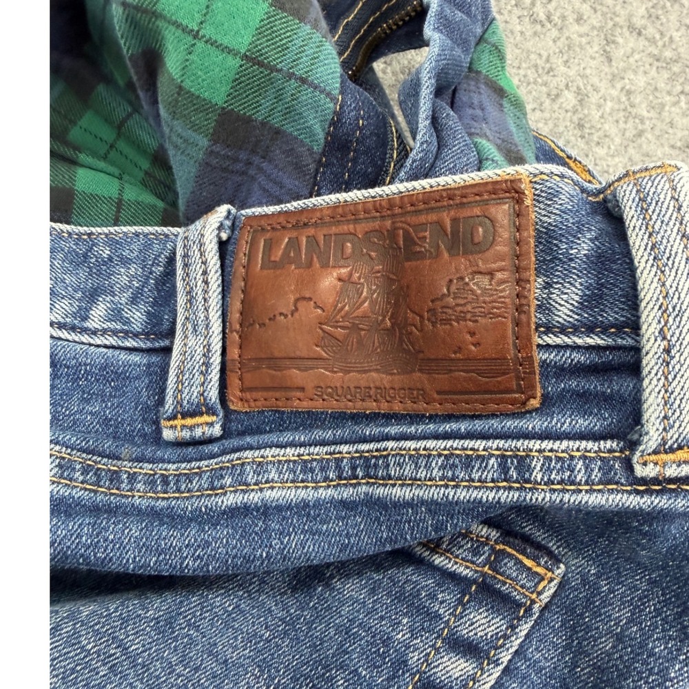 Lands End Square Rigger Flannel Lined Jeans Plaid Traditional Fit Mens 36x31